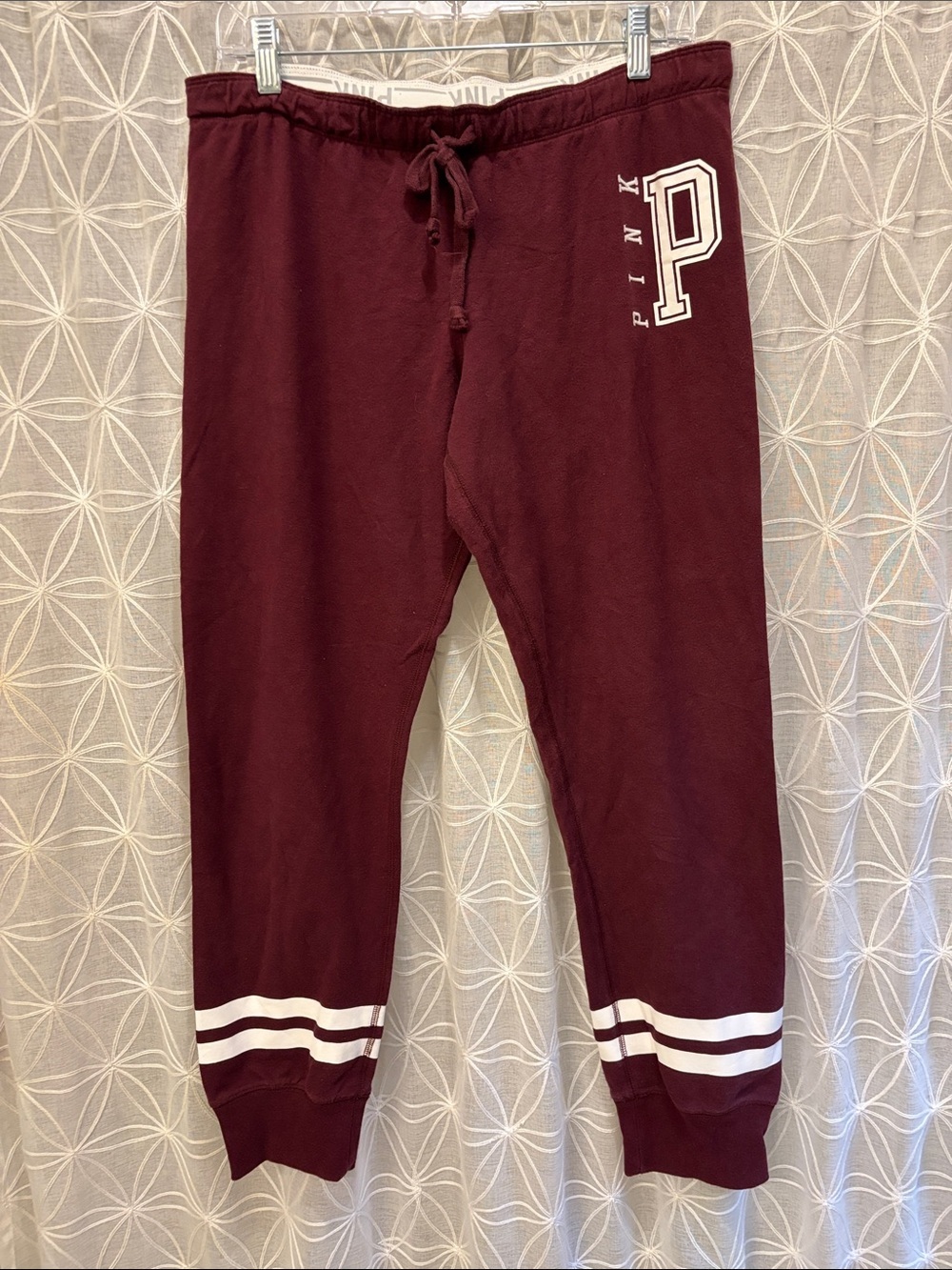 PINK Victoria's Secret Maroon Sweat Joggers with Stripe Cuffs